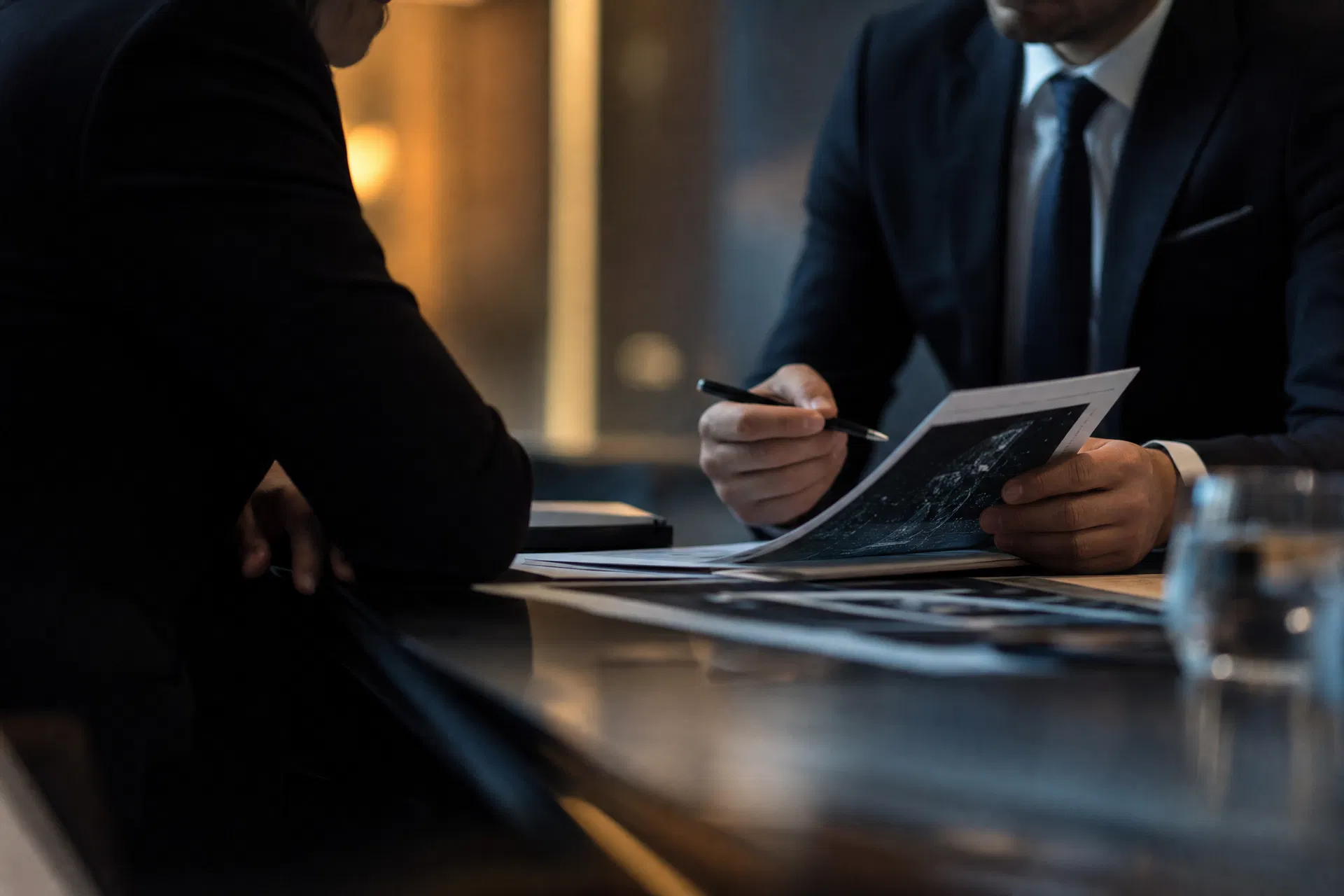 Security professionals reviewing documents